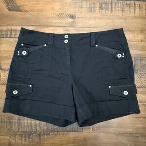 White House Black Market Womens Black Embellished Cuff Cargo Shorts sz 6